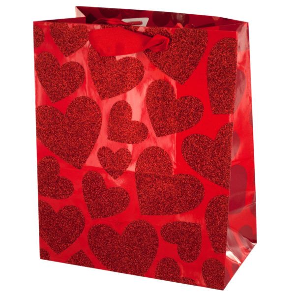 Small Red Glitter Hearts Gift Bag, Pack Of 36