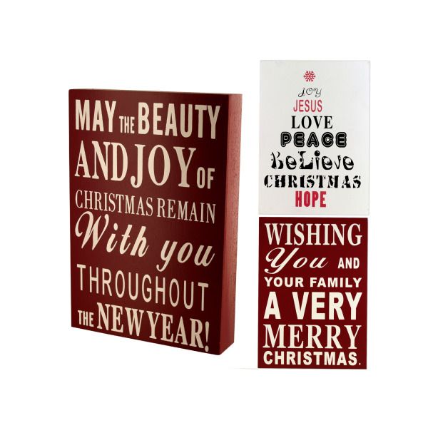 Wood Block Christmas Sign, Pack Of 6