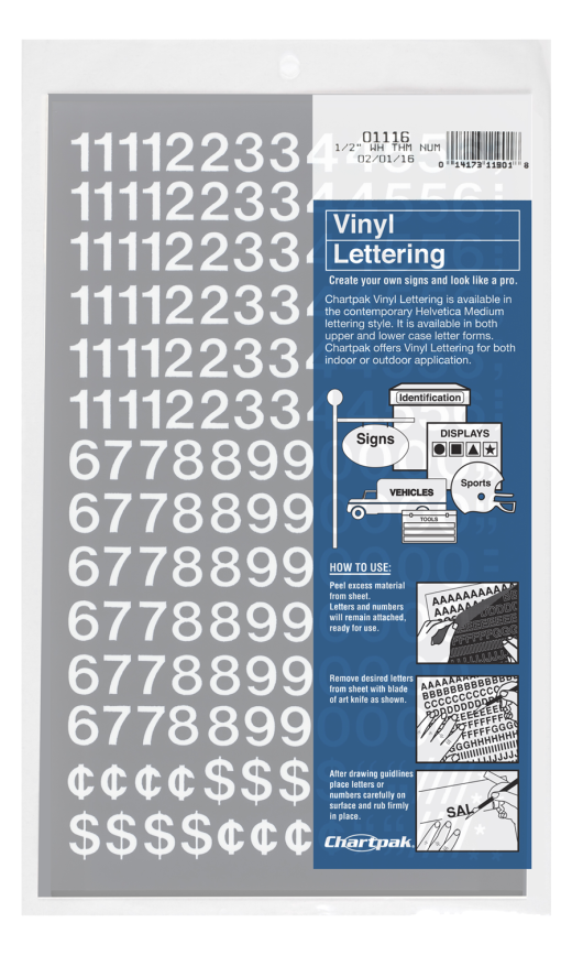 Chartpak 1/2" White Vinyl Numbers