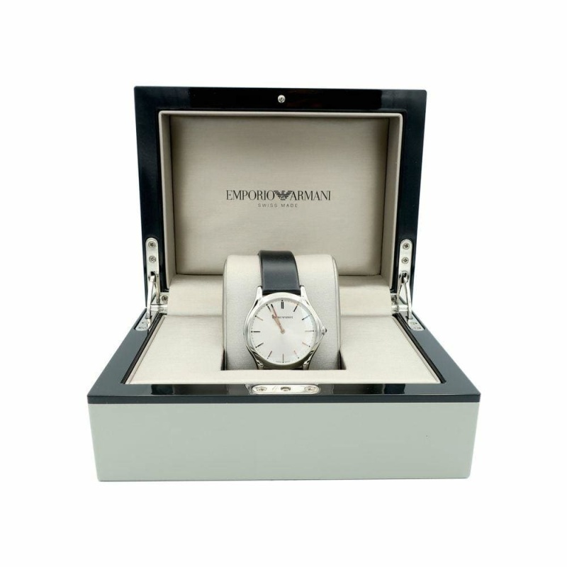 Emporio Armani Swiss Made Classic Analog Women's Watch W/ Black Satin Strap