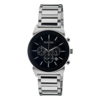 Bulova Silver Steel Black Dial Men's Chronograph Watch