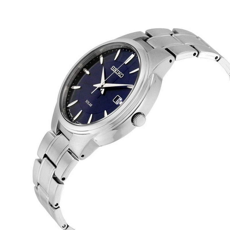 Seiko Solar Silver Stainless Steel Blue Dial Men's Eco-Drive Watch