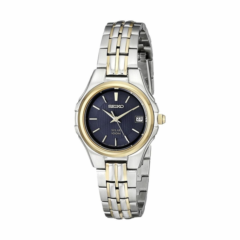 Seiko Solar Two Tone Stainless Steel Black Dial Women's Quartz Watch