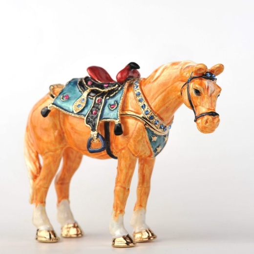 Decorated Orange Horse Enamel Painted Trinket Box by Keren Kopal