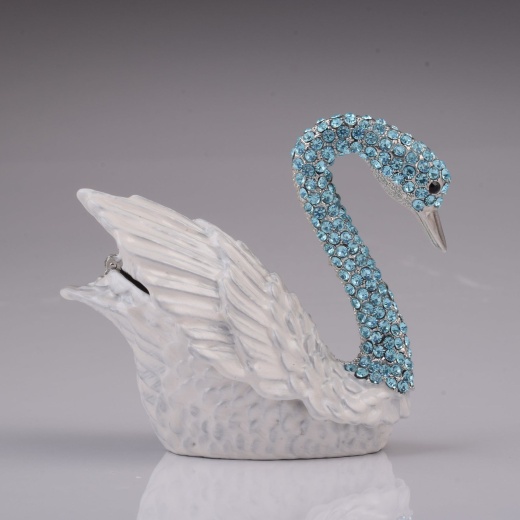 White Swan Enamel Painted Trinket Box