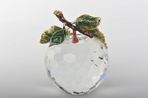 Crystal Apple With A Green Frog On It - Handmade Austrian Crystal Statue by Keren Kopal