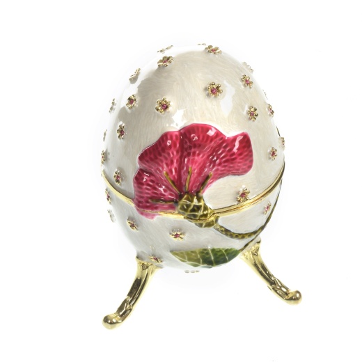 White With Red Flower Music Box Faberge Egg by Keren Kopal