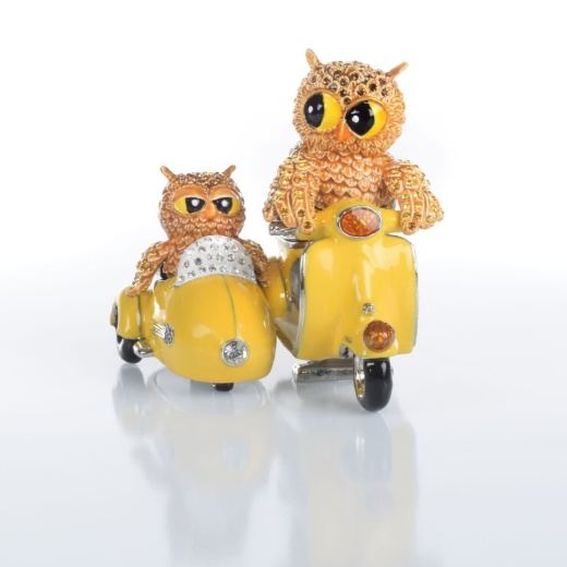 Brown Owl & Owlet Yellow Bike With Sidecar Limited Edition 1 Of 250 by Keren Kopal