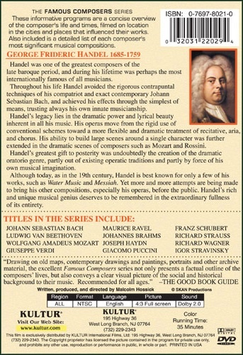 FAMOUS COMPOSERS: GEORGE FRIDERIC HANDEL DVD 5 Classical Music