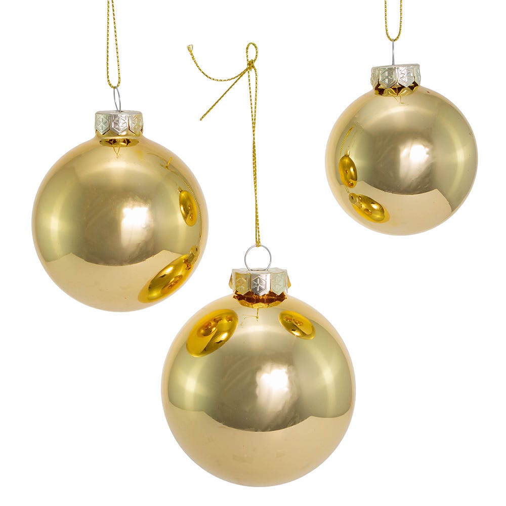60Mm 80Mm Glass Shiny Gold Ball Ornaments, 20Piece Box