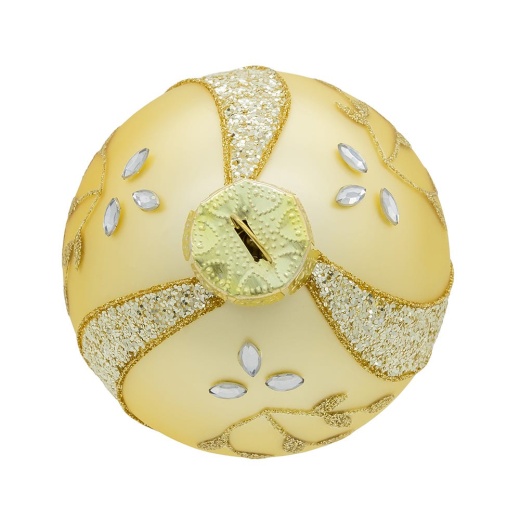 80MM Glass Gold Leaf with Jewels and Glitter Ball Ornaments, 6-Piece Box