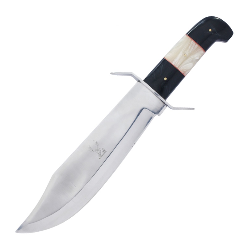 Theboneedge 15" Handcrafted Hunting Bowie Knife – Black & White Handle
