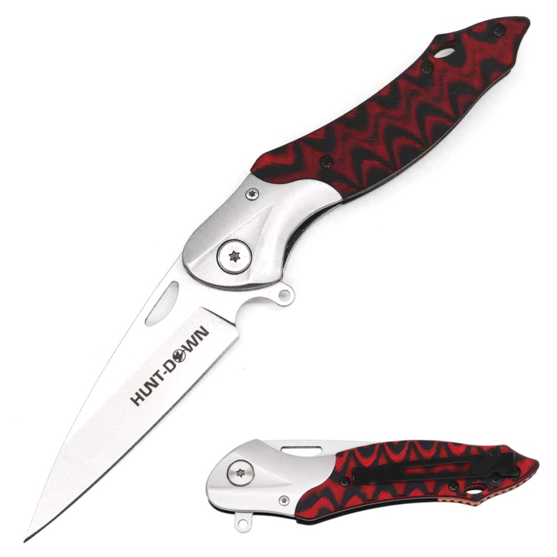Hunt-Down 4.75" Molybdenum-Titanium Bearing Knife with Red Micarta Grip