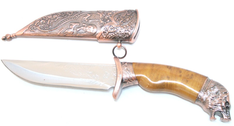 11" Dagger With Sheath Copper Color & Bear Design