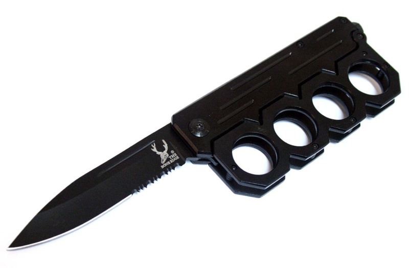 8.5" Black All Metal Spring Assisted Knife With Belt Clip