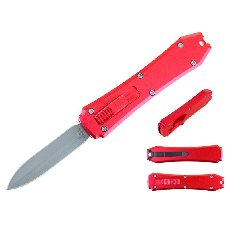 Defender 5.25" Mini Pocket Knife With Red Anodized Aluminum Handle And Pocket Clip