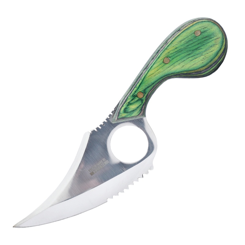 7" Skinner Knife Green Color Wooden Handle With Sheath Hand Made