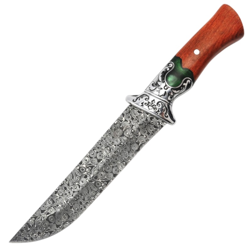 Theboneedge 13.5" Tactical Bowie Knife – Electric Etched Blade, Al Alloy Handle With Green Resin & Rose Wood