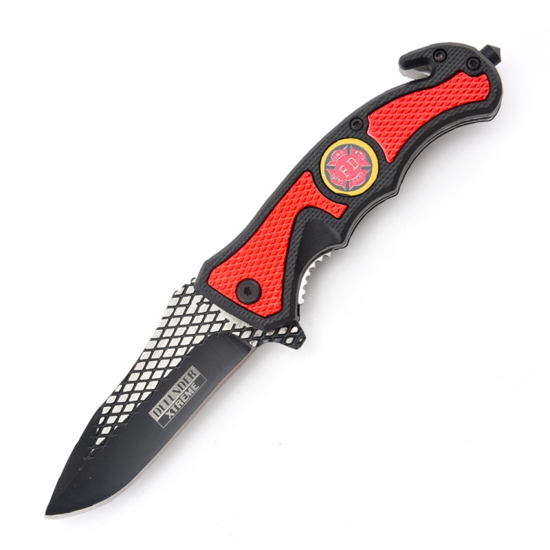 Defender-Xtreme 8.25" Fire Dept Badge Design Abs Handle 3Cr13 Steel Spring Assisted Folding Knife