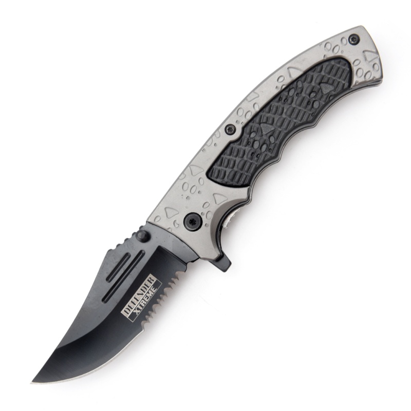 Defender-Xtreme 8.25" Gray & Black Abs Handle 3Cr13 Steel Spring Assisted Folding Knife