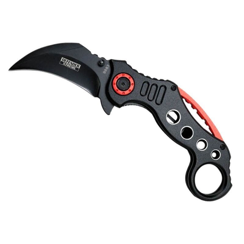 Defender-Xtreme 7" Spring Assisted Red And Black Handle Skinner Knife Steel Blade
