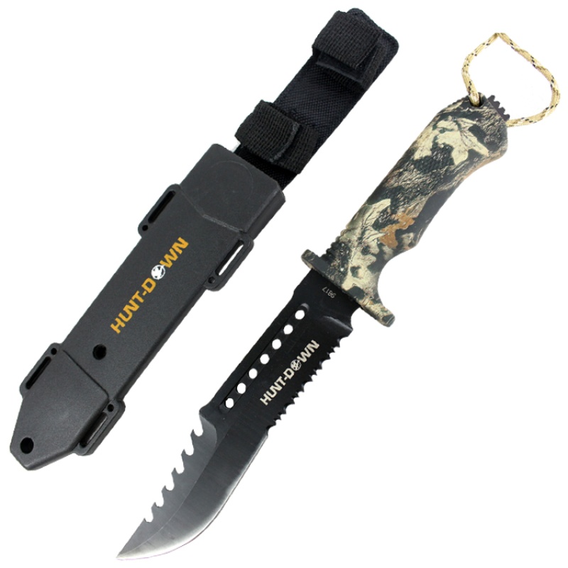 Hunt-Down 12" Survial Hunting Knife With Abs Sheath And Fire Starter New