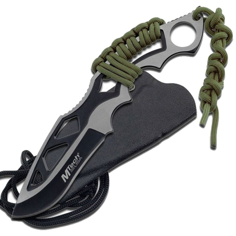 Mtech 8" Stainless Steel Full Tang Tactical Neck Knife Cord Wrapped Handle