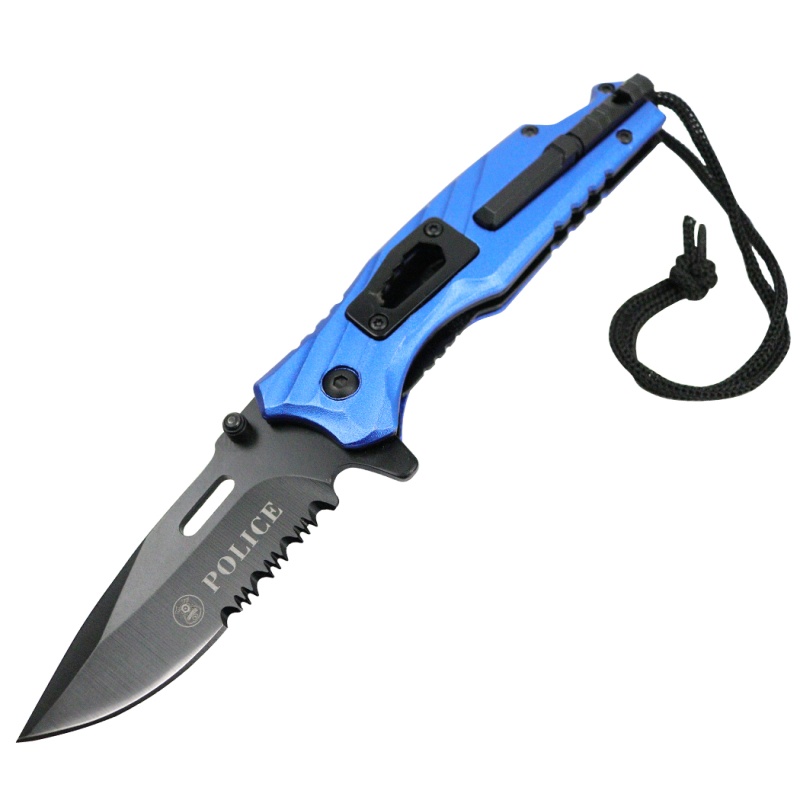 Defender Tactical Blue & Black 8" Spring Assisted Folding Knife