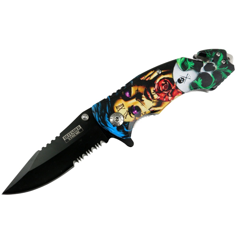 Rose Skull Woman Spring Assisted Folding Knife