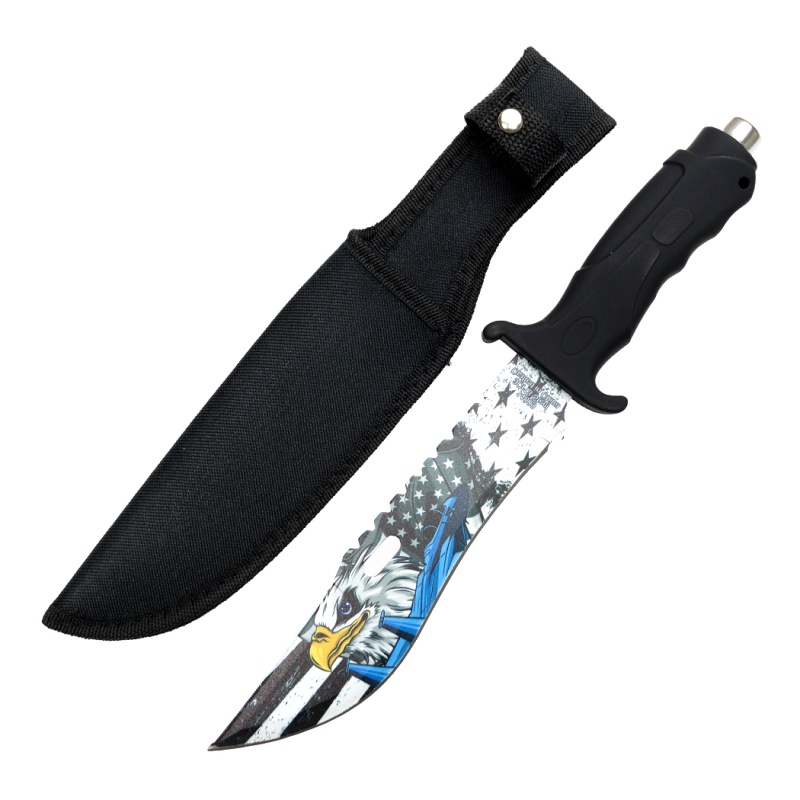 Defender-Xtreme 13" Black Flag & Eagle Blade Abs Handle Hunting Knife With Sheath