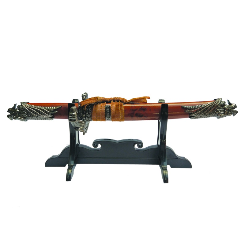 Defender 13" Dragon Design Handle Brown Samurai Mini Katana Sword With Stand
