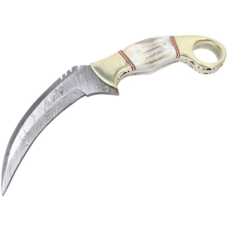 Theboneedge 8.5" Damascus Blade Stag Handle Hunting Knife With Leather Sheath