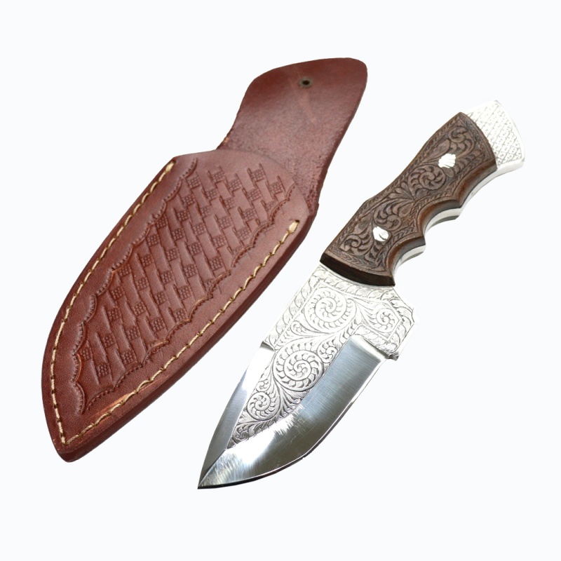 Theboneedge 9.5" Full Tang Custom Hand Made D2 Steel Engraved Blade & Handle Hunting Knife With Sheath