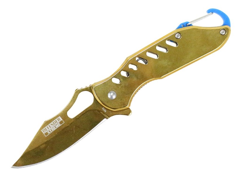 6.5" Defender Xtreme Spring Assisted Refelctive Gold Knife With Keychain Clip