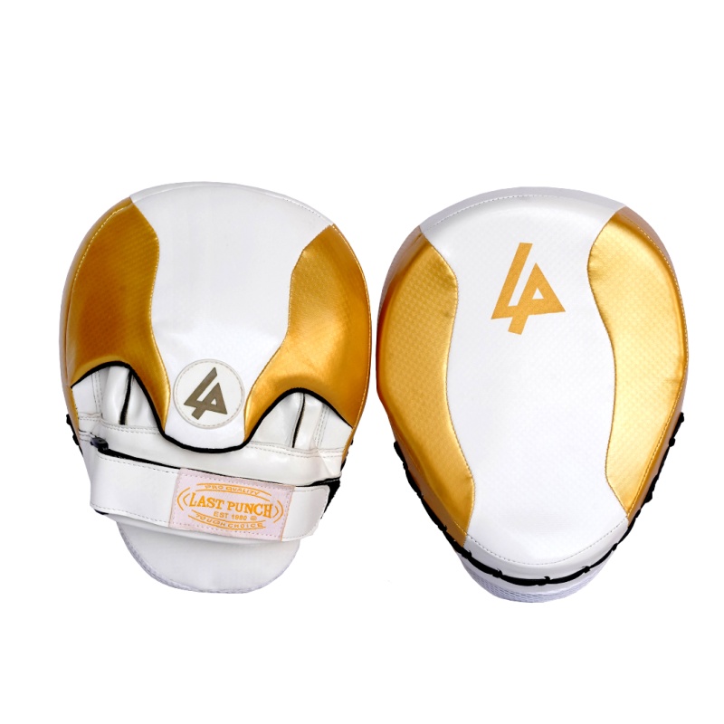 Last Punch White & Glod Pre Curved Coaching Gloves For Punching Boxing Kicking