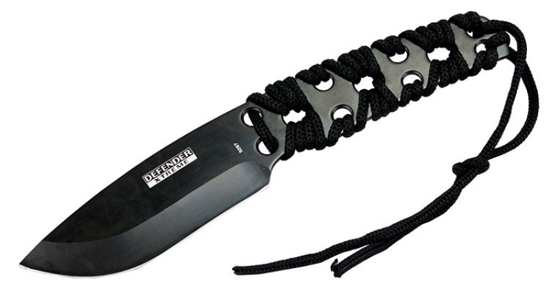 10" Defender-Xtreme Black Full Tang Survival Outdoor Knife With Nylon Sheath