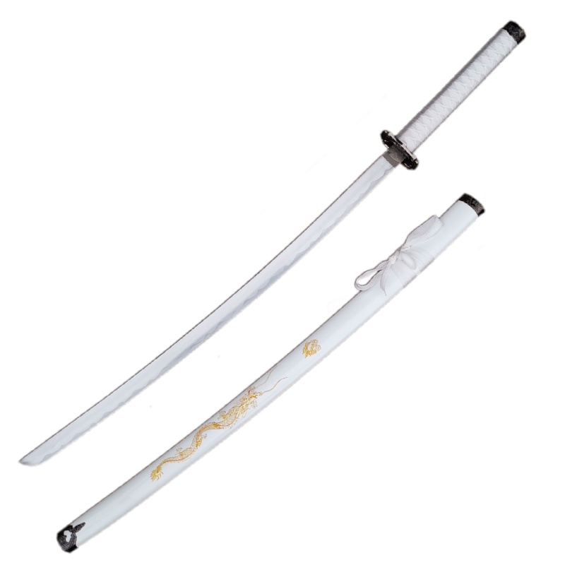 39.35" White & Gold Dragon Katana Sword – Carbon Steel Blade