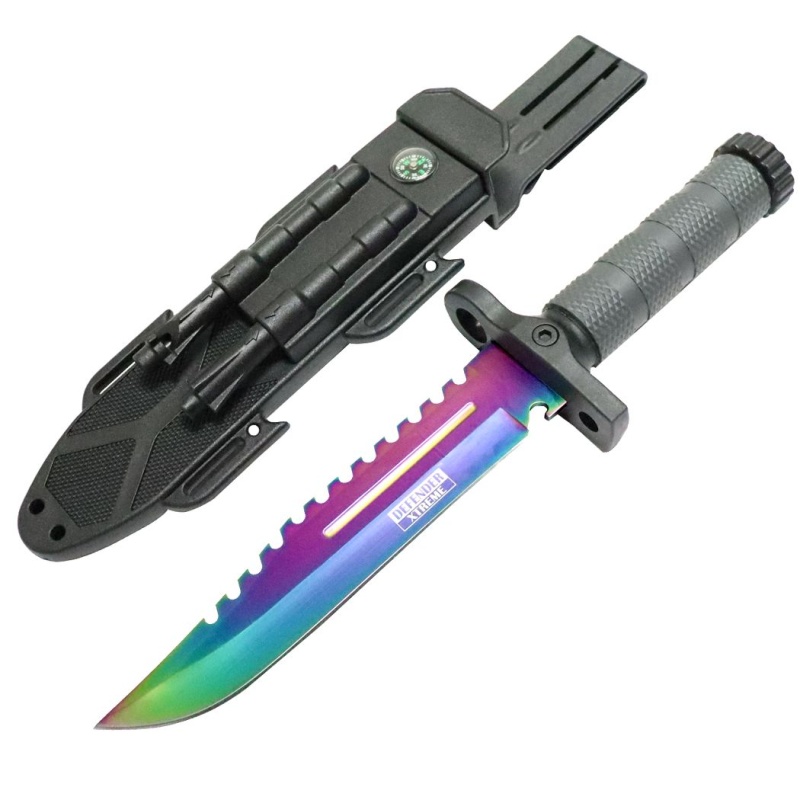 Defender-Xtreme 13" Survival Knife W/ Sheath Blade Sharpener Fire Starter Whistle