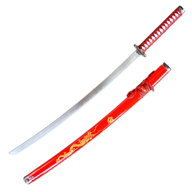 39.35" Red & Gold Dragon Katana Sword – Carbon Steel Blade