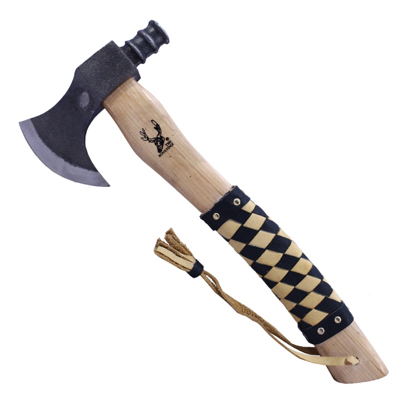 Theboneedge 18" Steel Forged Blade Hunting Axe Yellow & Black Leather Wrapped Handle With Sheath