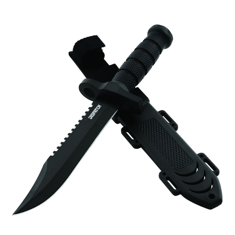Dispatch 12" Hunting Knife With Black Steel Blade And Protective Sheath