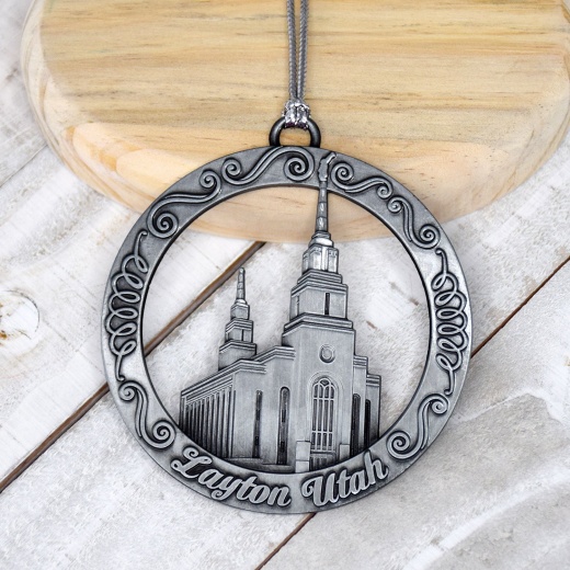 Layton Utah Antique Silver 3" Temple Ornament No Engraving