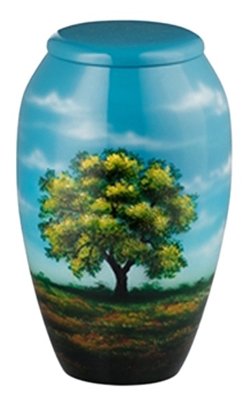 Hand Painted Urn-Tree Scene: A Beautiful Memorial Urn for Your Loved One