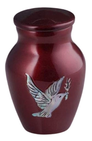 Handcrafted Burgundy Keepsake Urn With Mother Of Pearl Dove Inlay