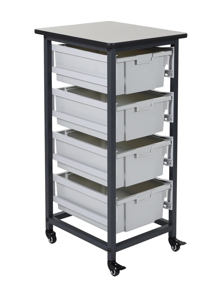 Mobile Bin Storage Unit - Single Row With Large Gray Bins