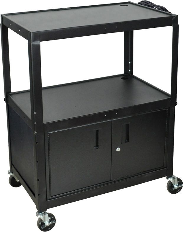 Extra Large Adjustable Height Steel Av Cart Three Shelves Black Electric
