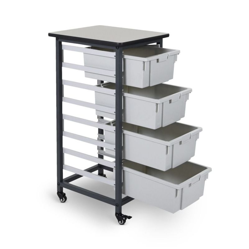 Mobile Bin Storage Unit Single Row With Large Gray Bins