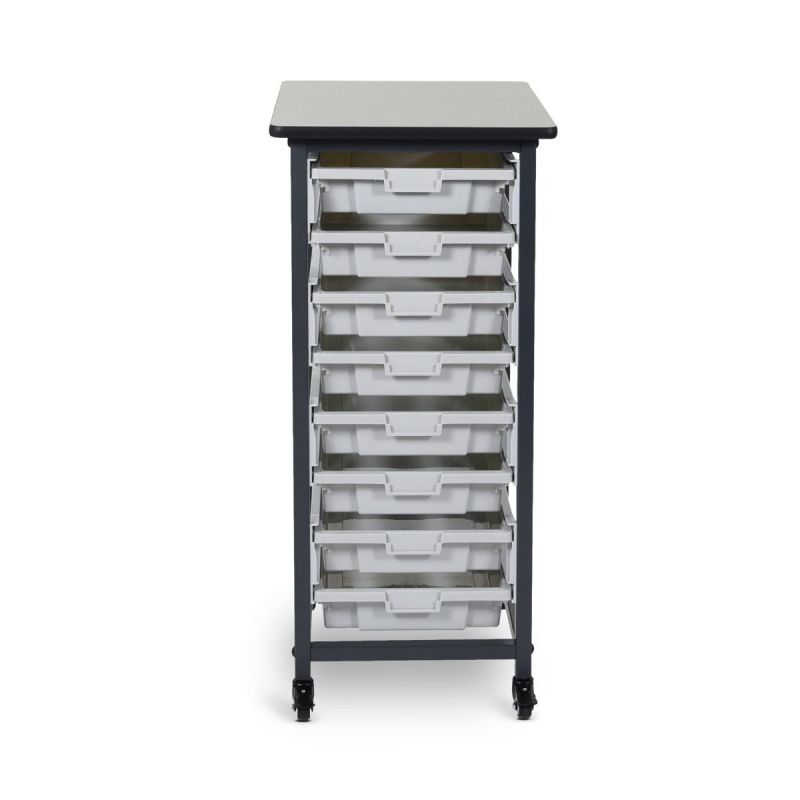 Mobile Bin Storage Unit - Single Row With Small Gray Bins