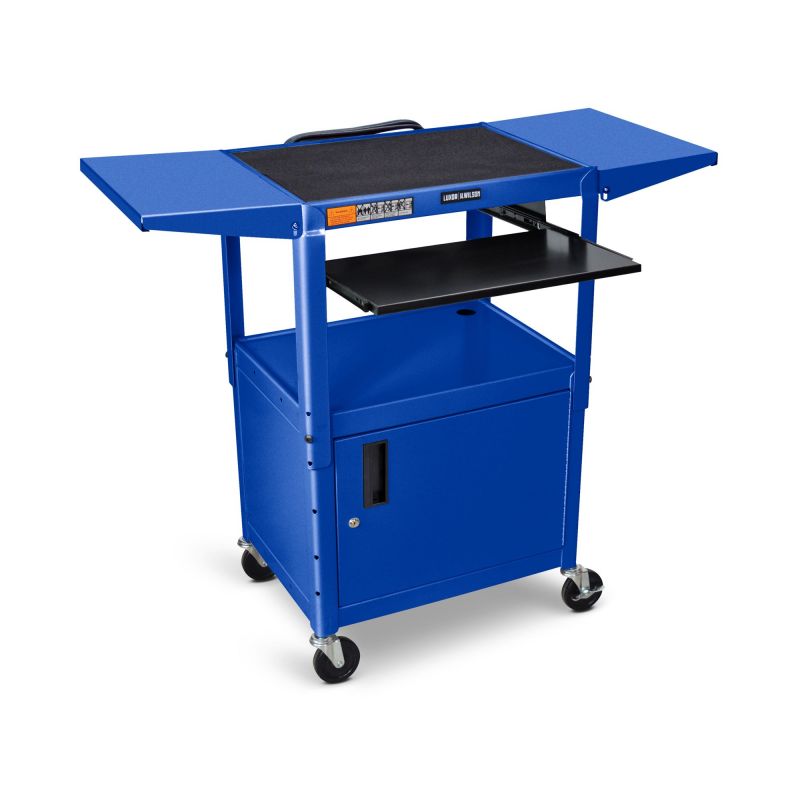 Adjustable-Height Steel Av Cart - Pullout Keyboard Tray, Cabinet, Drop Leaf