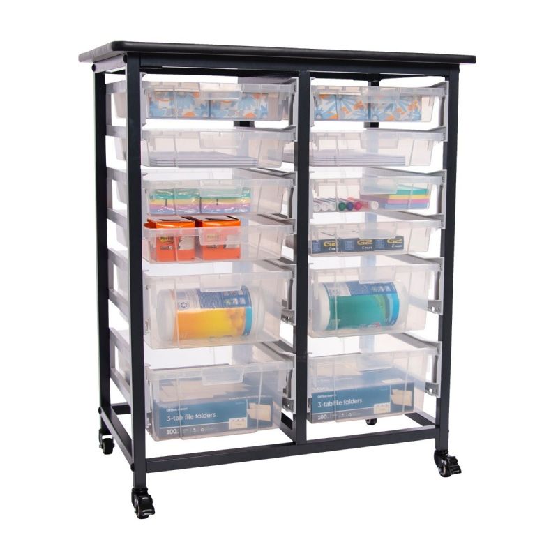 Mobile Bin Storage Unit Double Row With Large And Small Clear Bins